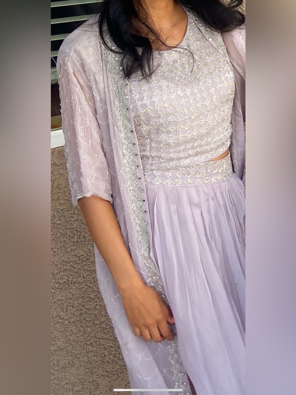 Lilac Embellished Indian 3-Piece Jacket Lehenga Wedding Party Wear Size XS
